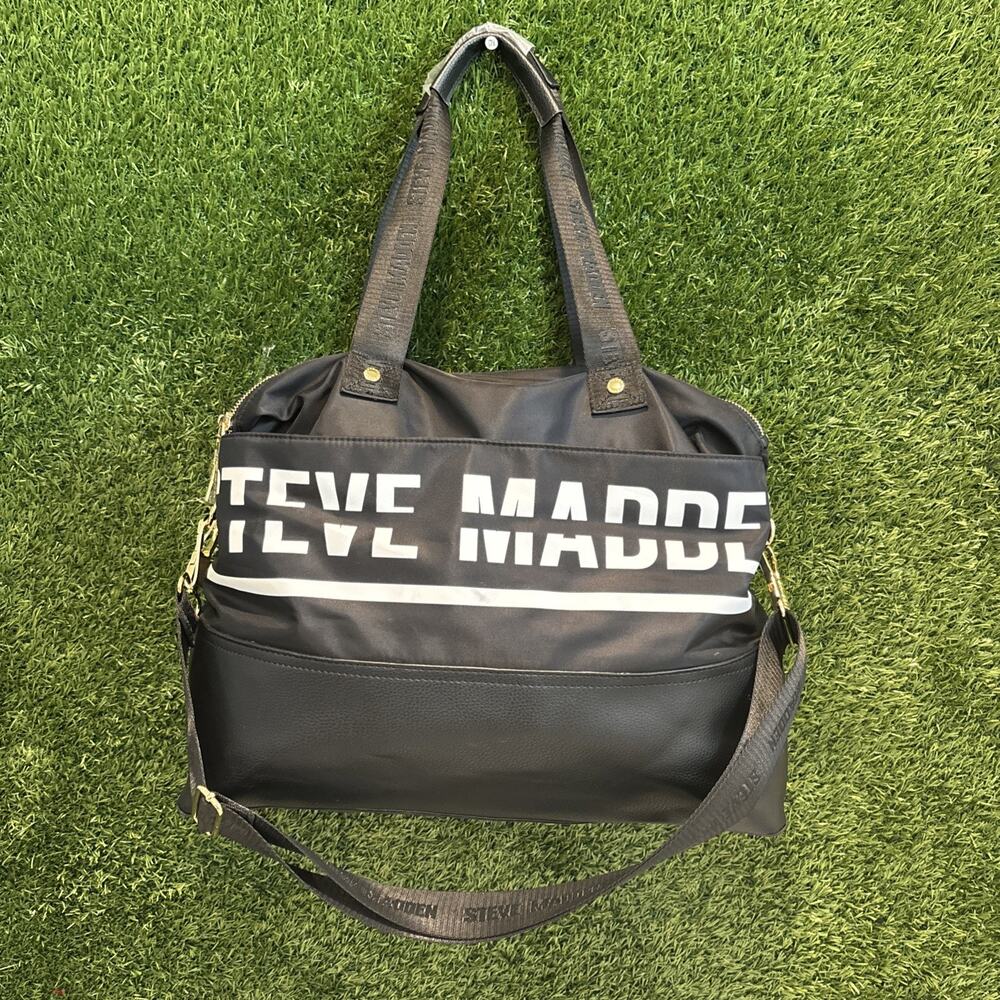Steve Madden BGym Duffel Bag Black White Weekender Overnight Gym Bag